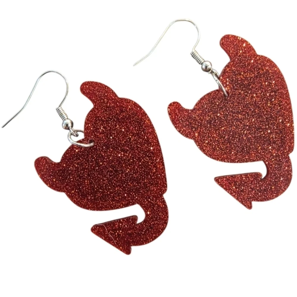 👋 Red Glitter Devil Heart Dangle Earrings | Graffic | Mix And Match 3/$20